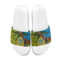 Tuvalu and Australia Together Slide Sandals Tapa Pattern and Aboriginal mix Culture