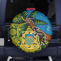 Tuvalu and Australia Together Spare Tire Cover Tapa Pattern and Aboriginal mix Culture