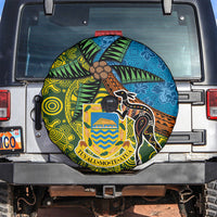 Tuvalu and Australia Together Spare Tire Cover Tapa Pattern and Aboriginal mix Culture