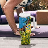 Tuvalu and Australia Together Tumbler With Handle Tapa Pattern and Aboriginal mix Culture