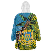 Tuvalu and Australia Together Wearable Blanket Hoodie Tapa Pattern and Aboriginal mix Culture