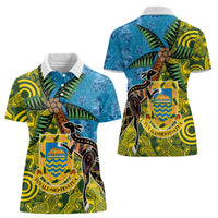 Tuvalu and Australia Together Women Polo Shirt Tapa Pattern and Aboriginal mix Culture