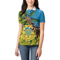 Tuvalu and Australia Together Women Polo Shirt Tapa Pattern and Aboriginal mix Culture