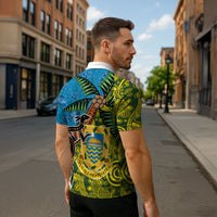 Tuvalu and Australia Together Zipper Polo Shirt Tapa Pattern and Aboriginal mix Culture