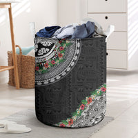Fiji Hibiscus Laundry Basket Tapa Masi Motifs with Tropical Plants