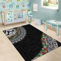 Fiji Hibiscus Area Rug Tapa Masi Motifs with Tropical Plants