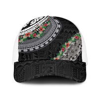 Fiji Hibiscus Baseball Net Cap Tapa Masi Motifs with Tropical Plants
