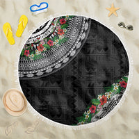 Fiji Hibiscus Beach Blanket Tapa Masi Motifs with Tropical Plants