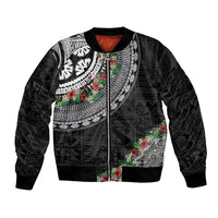 Fiji Hibiscus Bomber Jacket Tapa Masi Motifs with Tropical Plants