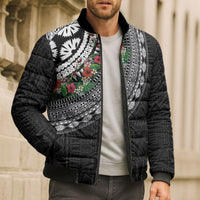 Fiji Hibiscus Bomber Puffer Jacket Tapa Masi Motifs with Tropical Plants