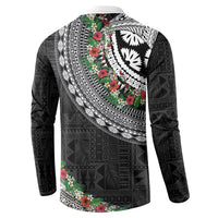 Fiji Hibiscus Button Sweatshirt Tapa Masi Motifs with Tropical Plants