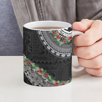 Fiji Hibiscus Ceramic Mug Tapa Masi Motifs with Tropical Plants