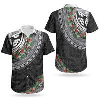 Fiji Hibiscus Couples Matching Short Sleeve Bodycon Dress and Hawaiian Shirt Tapa Masi Motifs with Tropical Plants