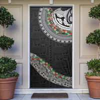 Fiji Hibiscus Door Cover Tapa Masi Motifs with Tropical Plants