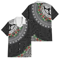 Fiji Hibiscus Family Matching Off The Shoulder Long Sleeve Dress and Hawaiian Shirt Tapa Masi Motifs with Tropical Plants