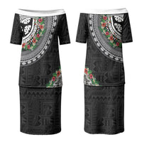 Fiji Hibiscus Family Matching Puletasi and Hawaiian Shirt Tapa Masi Motifs with Tropical Plants