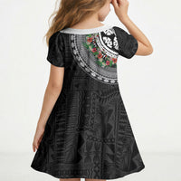 Fiji Hibiscus Kid Short Sleeve Dress Tapa Masi Motifs with Tropical Plants