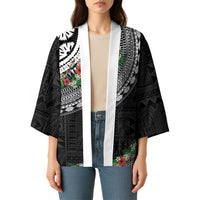 Fiji Hibiscus Kimono Tapa Masi Motifs with Tropical Plants
