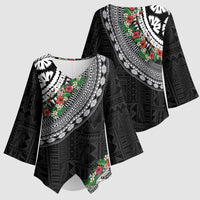 Fiji Hibiscus Kimono Sleeve Blouse Tapa Masi Motifs with Tropical Plants