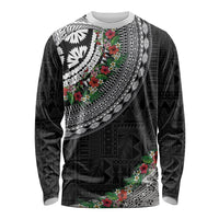 Fiji Hibiscus Long Sleeve Shirt Tapa Masi Motifs with Tropical Plants