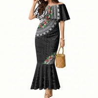 Fiji Hibiscus Mermaid Dress Tapa Masi Motifs with Tropical Plants