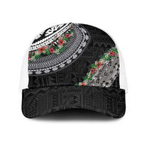 Fiji Hibiscus Mesh Trucker Cap Tapa Masi Motifs with Tropical Plants