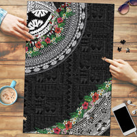 Fiji Hibiscus Puzzle Tapa Masi Motifs with Tropical Plants
