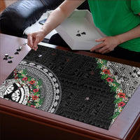 Fiji Hibiscus Puzzle Tapa Masi Motifs with Tropical Plants