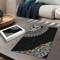Fiji Hibiscus Puzzle Tapa Masi Motifs with Tropical Plants