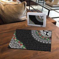 Fiji Hibiscus Puzzle Tapa Masi Motifs with Tropical Plants