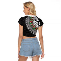 Fiji Hibiscus Raglan Cropped T Shirt Tapa Masi Motifs with Tropical Plants