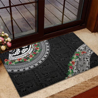 Fiji Hibiscus Rubber Doormat Tapa Masi Motifs with Tropical Plants