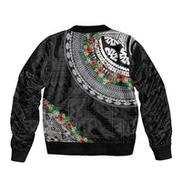 Fiji Hibiscus Sleeve Zip Bomber Jacket Tapa Masi Motifs with Tropical Plants