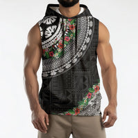 Fiji Hibiscus Sleeveless Hoodie Tapa Masi Motifs with Tropical Plants
