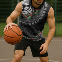 Fiji Hibiscus Sleeveless Hoodie Tapa Masi Motifs with Tropical Plants