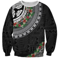 Fiji Hibiscus Sweatshirt Tapa Masi Motifs with Tropical Plants