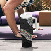Fiji Hibiscus Tumbler With Handle Tapa Masi Motifs with Tropical Plants