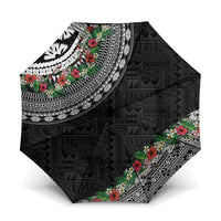 Fiji Hibiscus Umbrella Tapa Masi Motifs with Tropical Plants