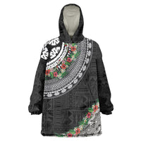 Fiji Hibiscus Wearable Blanket Hoodie Tapa Masi Motifs with Tropical Plants