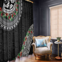 Fiji Hibiscus Window Curtain Tapa Masi Motifs with Tropical Plants