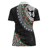 Fiji Hibiscus Women Polo Shirt Tapa Masi Motifs with Tropical Plants