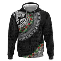 Fiji Hibiscus Zip Hoodie Tapa Masi Motifs with Tropical Plants
