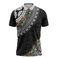 Fiji Hibiscus Zipper Polo Shirt Tapa Masi Motifs with Tropical Plants