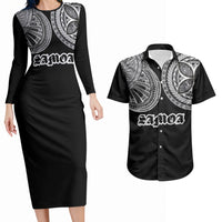 Samoa Traditional Tattoo Couples Matching Long Sleeve Bodycon Dress and Hawaiian Shirt Tribal Tatau Pattern
