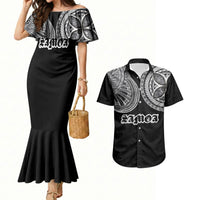 Samoa Traditional Tattoo Couples Matching Mermaid Dress and Hawaiian Shirt Tribal Tatau Pattern
