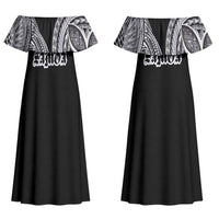 Samoa Traditional Tattoo Couples Matching Off Shoulder Maxi Dress and Hawaiian Shirt Tribal Tatau Pattern