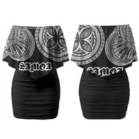 Samoa Traditional Tattoo Couples Matching Off Shoulder Short Dress and Hawaiian Shirt Tribal Tatau Pattern