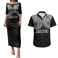 Samoa Traditional Tattoo Couples Matching Puletasi and Hawaiian Shirt Tribal Tatau Pattern
