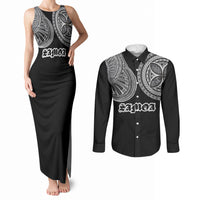 Samoa Traditional Tattoo Couples Matching Tank Maxi Dress and Long Sleeve Button Shirt Tribal Tatau Pattern