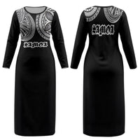 Samoa Traditional Tattoo Family Matching Long Sleeve Bodycon Dress and Hawaiian Shirt Tribal Tatau Pattern